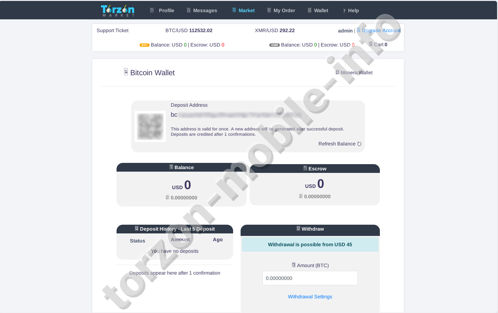 Torzon Market Bitcoin Wallet Integration